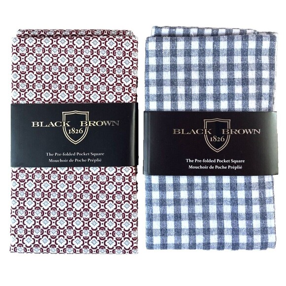 Black Brown 1826 Other - 2-PK BLACK BROWN 1826 Pre-Folded Pocket Squares Red Celtic & Blk White Checkered